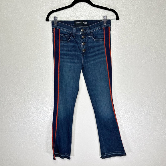 Veronica Beard Carolyn Tuxedo Stripe Baby Boot Crop Jeans Dark Blue Wash 25 - Picture 3 of 11